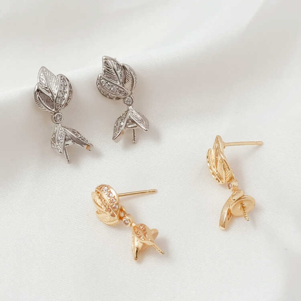 Pearl Stud Earrings - 14 К микро-цирконий в стиле барокко,