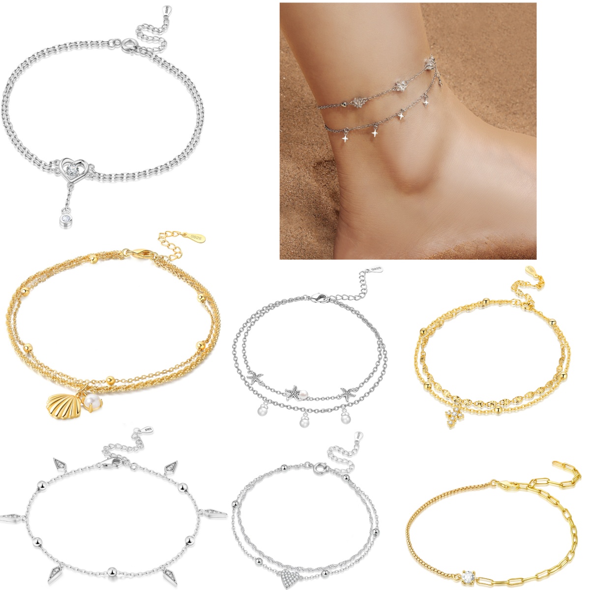 Anklet Foot Chain - Orstarry стерлингового серебра S925, летние двойные