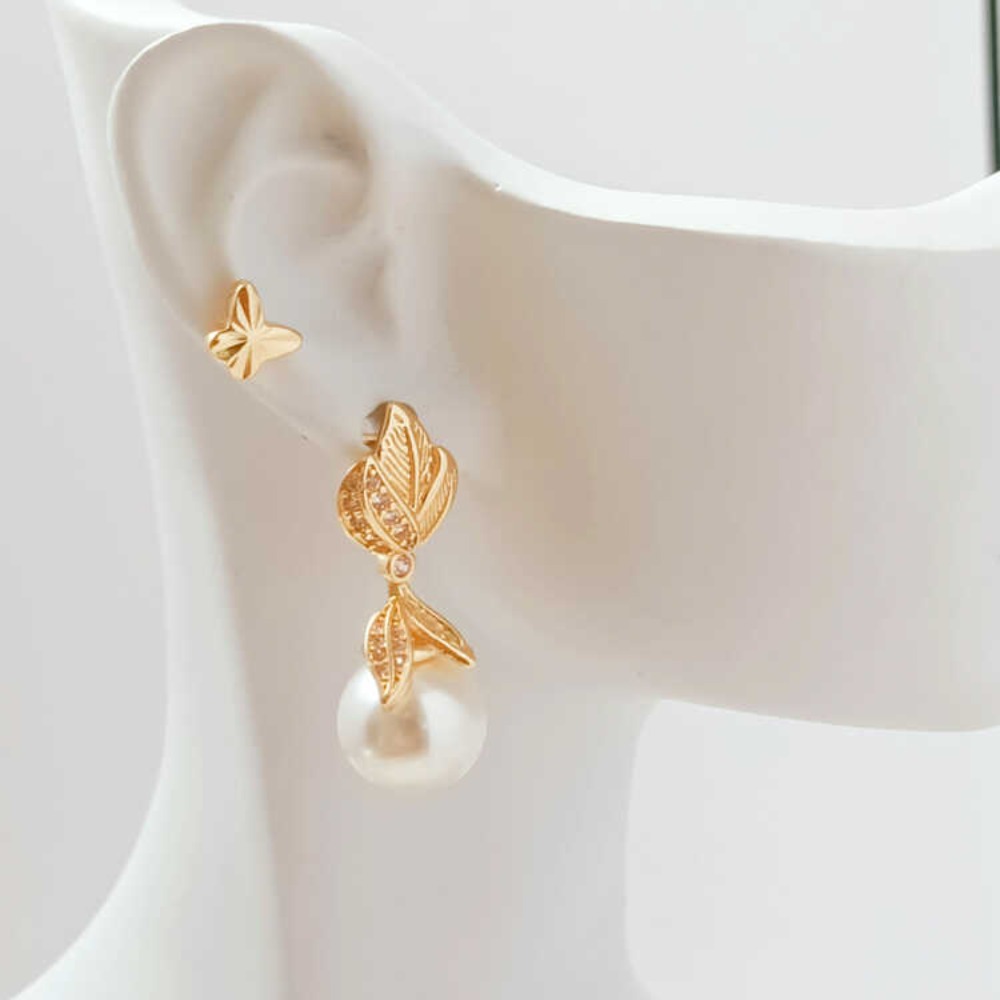14 К микро-цирконий в стиле ба – обзор и цена Pearl Stud Earrings